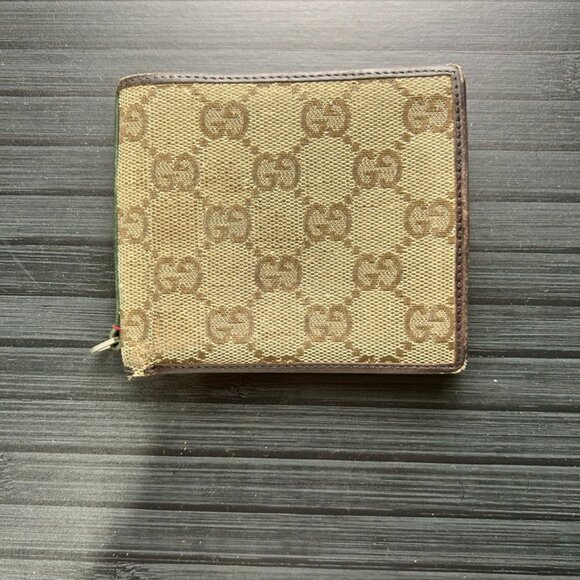 Vintage Gucci GG Canvas Bifold Wallet W Sherry Line Wallet Chain Hook - Picture 1 of 5